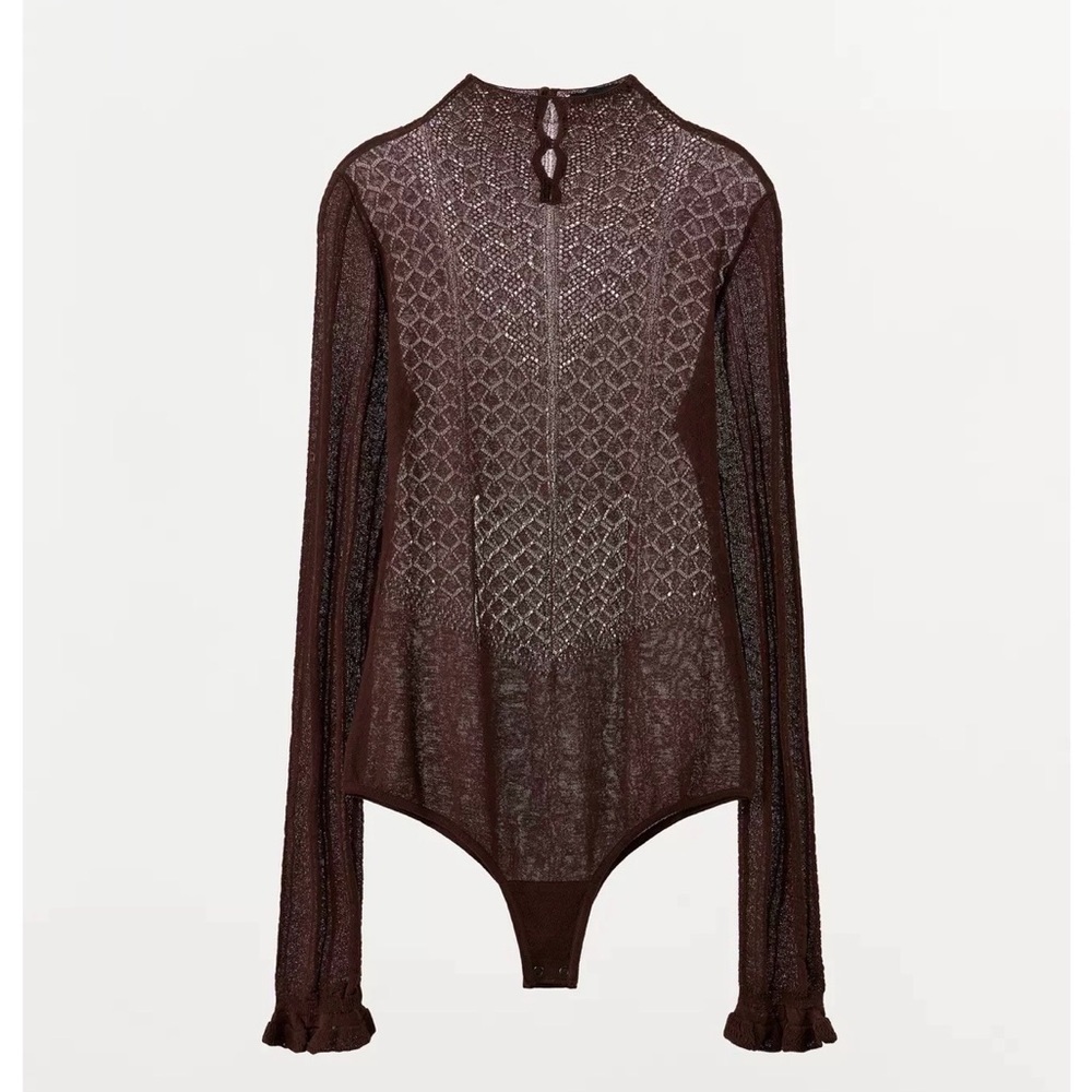 Zara Elegant Brown Lace Bodysuit NWT size M